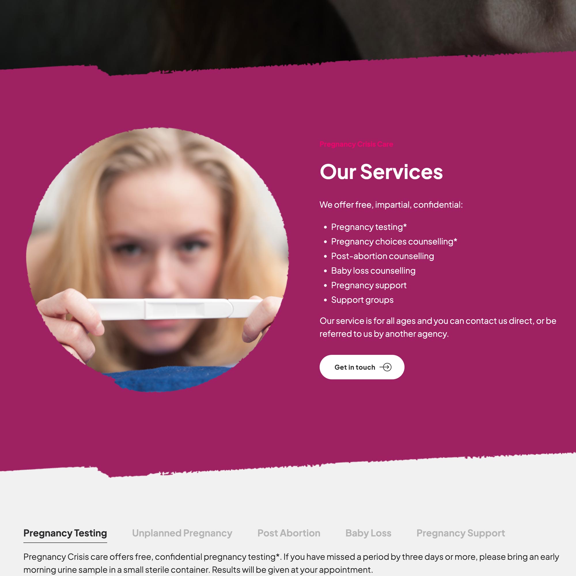 ADG Graphics - Pregnancy Crisis Care website development